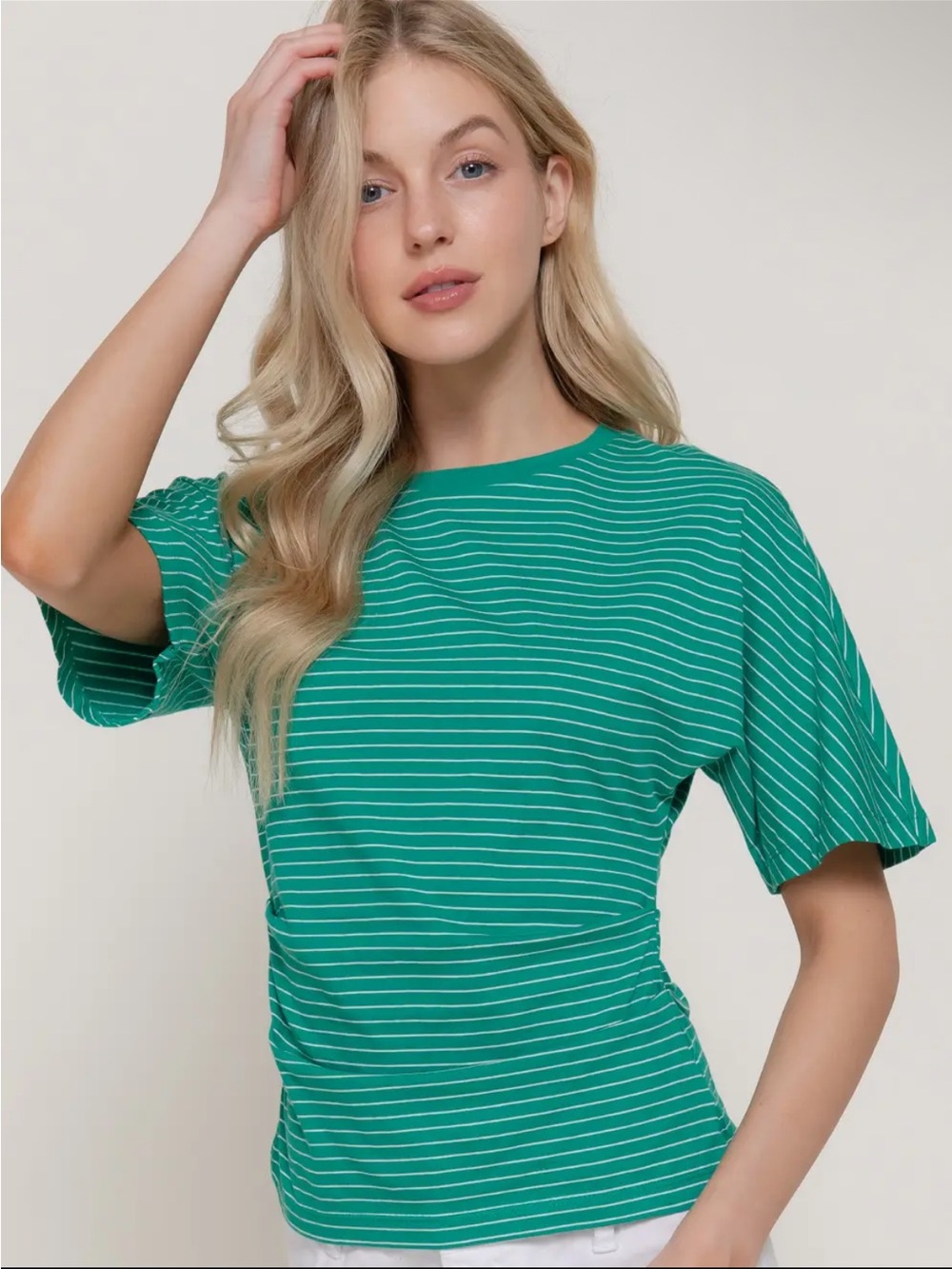 Women's Stripe Crewneck Top in Green & White Active USA 🇺🇸 small, medium, large